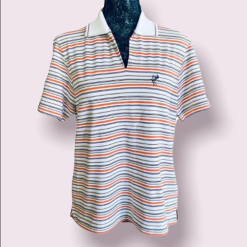 Ashworth Orange, Blue & White Striped Polo Shirt